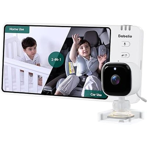 BABELIO Wireless Baby Car Camera with 8 H Battery, 2-in-1 Car Home Dual-Use Baby Monitor, Night Vision, 5" HD Clear View, 150° Wide-Angle Lens, 360° Rotatable, Easy Install, White Monitor
