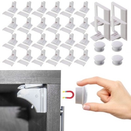 5 Star Super Deals Magnetic Childproof Cabinet Locks - Drawer & Door Safety Latches No Drill Adhesive Hidden Design - Dual Locking Modes - 24PC SET