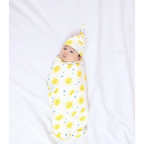 Newborn Baby Swaddle Blanket with Hat Set-Viscose Made from Bamboo,Baby Boys Receiving Blankets Girls Wearable Wrap Sun One Size