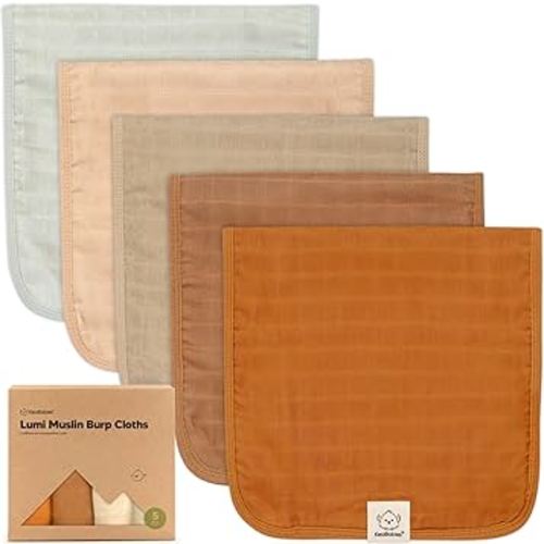 5-Pack Muslin Burp Cloths for Baby Boys, Girls - Baby Burp Cloths, Burp Clothes for Baby Girl, Boy, Neutral Burping Cloths for Babies, Burp Rags, Viscose from Bamboo Cotton Burp Cloth (Spice)