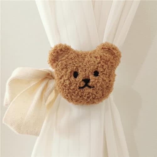 2 Pack Curtain Tiebacks, Plush Bear Decorative Rope Curtain Ties, Curtain Holder Holdbacks, Window Treatment (Brown)