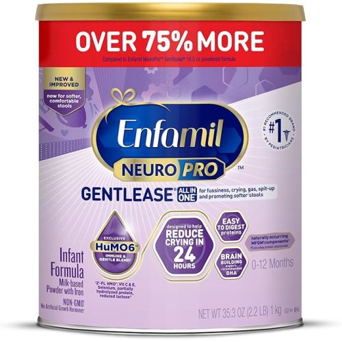 Enfamil NeuroPro Gentlease Baby Formula, Brain Building DHA, HuMO6 Immune Blend, Designed to Reduce Fussiness, Crying, Gas & Spit-up in 24 Hrs, Prebiotics to Promote Softer Stools, Baby Milk, 27.4 Oz
