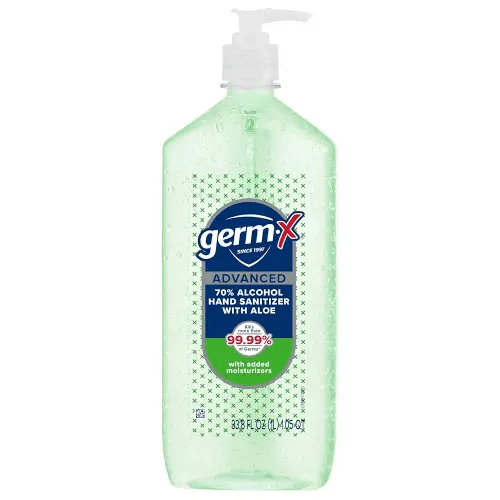 Germ-X Advanced Hand Sanitizer with Aloe and Vitamin E, Non-Drying Moisturizing Gel, Instant and No Rinse Formula, Pump Bottle, Back to School Supplies, 1 Liter
