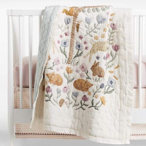 Wonderland Prairie Embroidered Organic Cotton Voile Baby Crib Quilt