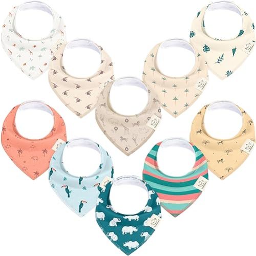 10-Pack Organic Baby Bandana Bibs - Organic Cotton Bandana Bibs for Boys, Girls - Super Absorbent Bandana Drool Bibs - Teething Bibs - Baby Bibs for Infant, Toddler (Wildscape)