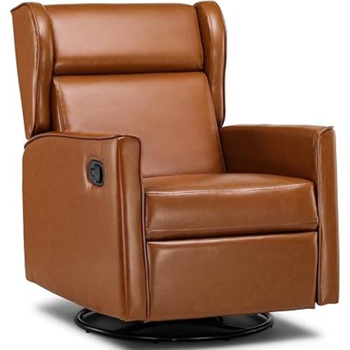 COMHOMA Rocking Recliner Chair, Swivel Glider Reclining Single Sofa Manual Rocker Recliners, Nursery Rocking Chairs with Upholstered Seating for Living Room Office(Brown)