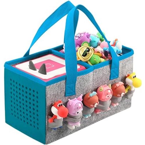Carrying Case for Toniebox Starter Set and Tonies Figurines, Travel Felt Cloth Musical Toy Folding Bag for Toniebox Accessories (Blue)