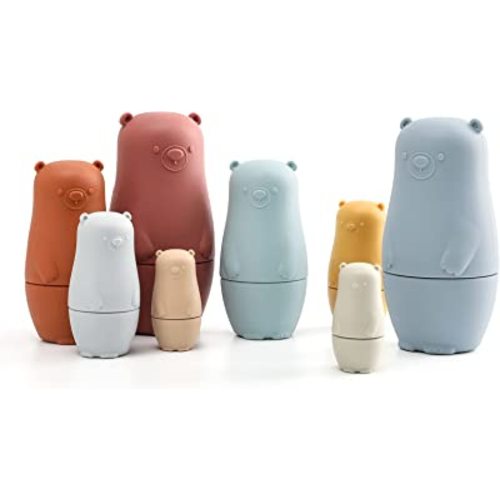 OESSUF 8 Pieces Silicone Nesting Dolls Russian Matryoshka Doll Easter Toys Montessori Educational Toy for Kid Boys Girls Bears Stacking Nesting Toys Set for Toddlers 3 Years Up