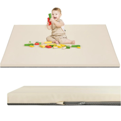 Baby Play Mat 50" X 50",Premium Foam Crawling Mat, Thick & Super Soft Vegan Leather Floor Mat,Non-Slip Cushioned Baby Playmat for Infants, Babies, Toddlers,Mat for Living Room(Cream)