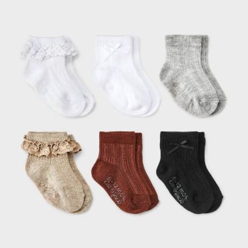 Baby Girls' 6pk Ruffle Bow Ankle Socks - Cat & Jack™ 6-12M