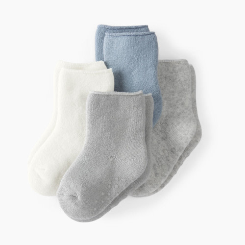 Carter's Little Planet No-Slip Socks (4 Pack) - Grey/Cream/Blue, 3-12 Months
