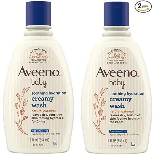 Aveeno Baby Soothing Hydration Creamy Body Wash with Natural Oatmeal, Baby Bath Wash for Dry & Sensitive Skin, Hypoallergenic, Fragrance-, Paraben- & Tear-Free Formula, 12 fl. oz (Pack of 2)