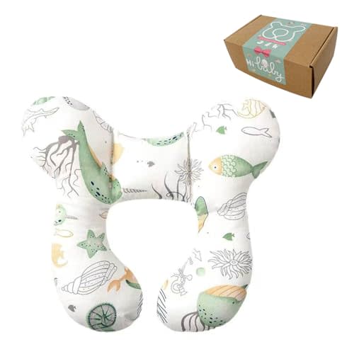 Wedfull Baby Neck Pillows, Comfortable Baby Travel Head Neck Support Pillow for Car Seat Stroller Pushchair, Soft PP Cotton Travel Pillow for 0-1 Year Old Toddler Infant Newborn, Ocean