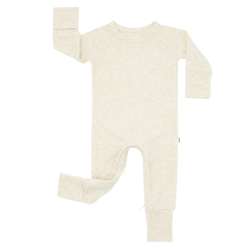 Heather Oatmeal Ribbed Crescent Zippy - Little Sleepies