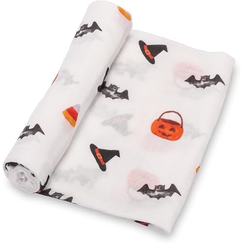 LollyBanks Swaddle Blanket, 100% Cotton Baby Blanket, Soft Muslin Swaddle Blankets 47 x 47 Inches, Nursery Swaddling Blankets for Boys and Girls, Baby Essentials, Registry (Halloween Print)