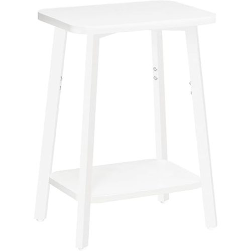 Side Table, Small Rectangular End Table with Storage Shelf, 2-Tier Bedside Table Sofa Couch Table, Nightstand for Small Spaces, Living Room, Bedroom, White ETWT4701