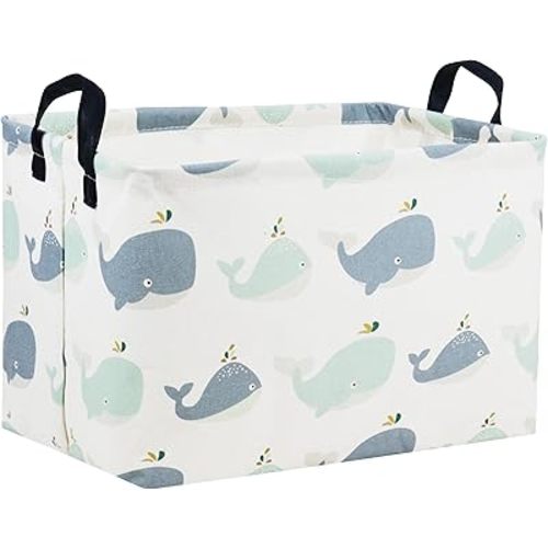 Sanjiaofeng Rectangular Kids Storage Bins,Whale Basket Organizer.Waterproof PE Coating Storage with Handles.Clothers,Toys,Books,Kid's Gifts Storage. (Whale)
