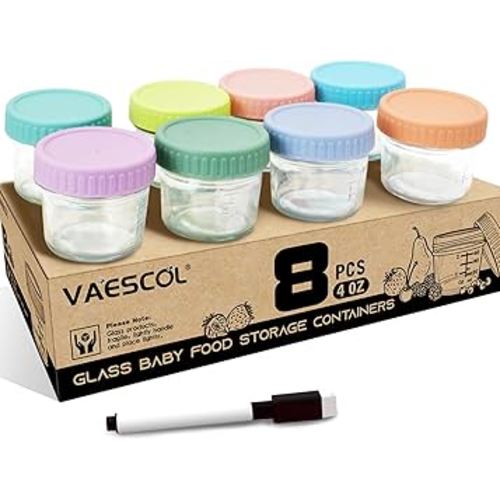 Glass Baby Food Storage Containers, 4 oz Baby Food Storage Jars With Lids, Microwave, Dishwasher & Freezer Safe, BPA-Free Baby Food Jars, Suitable for Toddler Foods, Fruit , Purees, Snack