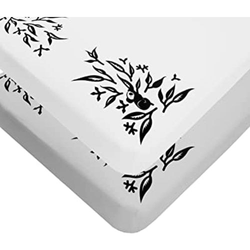Nanit Smart Sheets Works with All Nanit Cameras to Measure Your Baby's Growth, 100% Cotton Fitted Sheets, Pebble Grey and White, One Size, Crib, 2 Count