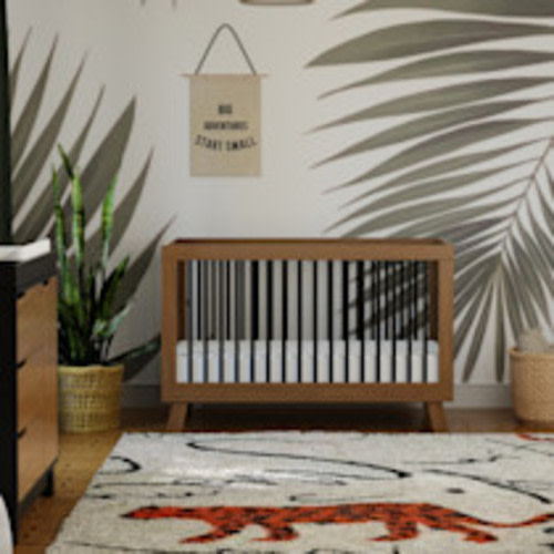 babyletto Hudson 3-in-1 Convertible Crib with Toddler Bed Conversion Kit - Natural Walnut/Black