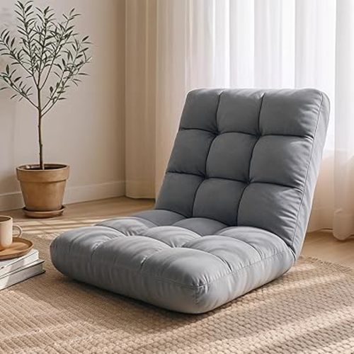 YSSOA Floor Chair Folding with Back Support Convertible Comfy Chair Memory Foam Padded Sleeper Recliner Sofa Chair Gaming Chair Floor for Bedroom Working Meditation Reading Adults Kids Grey