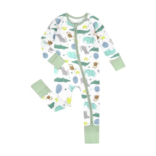 Teach Leanbh Unisex Baby Cotton Pajamas with Mittens and Feet Cuffs 2 Way Zipper Long Sleeve Romper Sleep and Play
