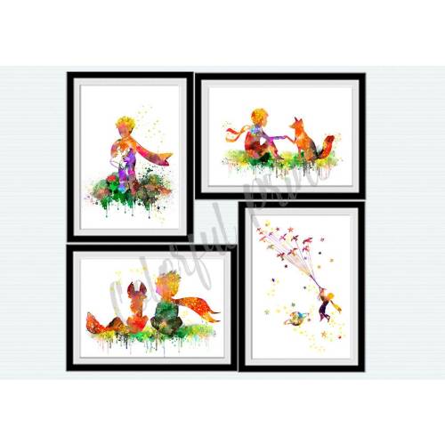 Little Prince Watercolor Print Set: Nursery Art Decor S105
