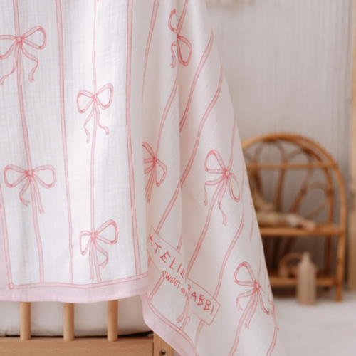 Double-Layer Muslin Blanket - Ribbon/Pink