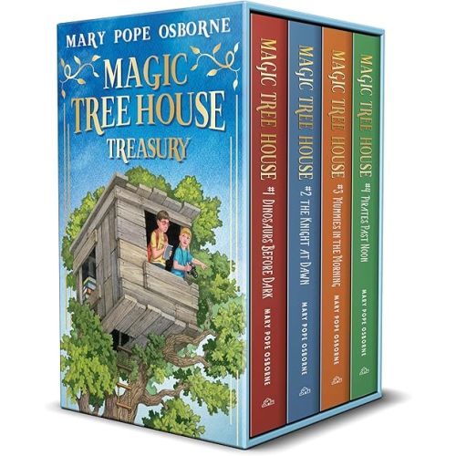 Magic Tree House 1-4 Treasury Boxed Set: Dinosaurs Before Dark; The Knight at Dawn; Mummies in the Morning; Pirates Past Noon Hardcover – September 12, 2023