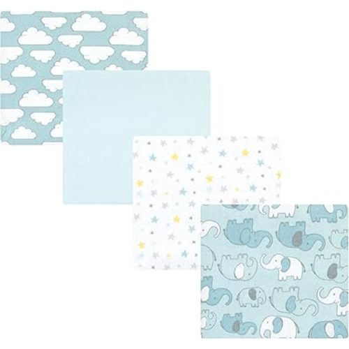 Hudson Baby Unisex Baby Cotton Flannel Receiving Blankets, Boy New Elephant, One Size