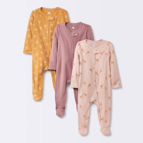 Baby Girls' 3pk Deer Sleep N' Play - Cloud Island™ Yellow, Size: 0-3M