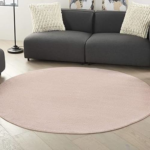 Nourison Essentials Indoor/Outdoor Pink 6' x Round Area Rug, Easy Cleaning, Non Shedding, Bed Room, Living Room, Dining Room, Backyard, Deck, Patio (6 Round)