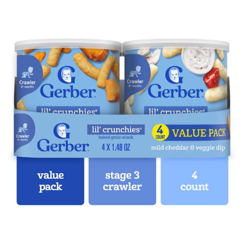 Gerber Stage 3 Baby Food Snacks, Baked Corn Crunchies Value Pack, 1.48 oz Canister (4 Pack)