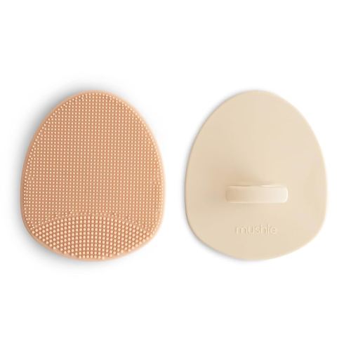 mushie Baby Bath Cradle Cap Brush | Soft Silicone Bristles for Dry Skin, Eczema, & Cradle Cap Treatment | 2-Pack (Blush/Shifting Sand)