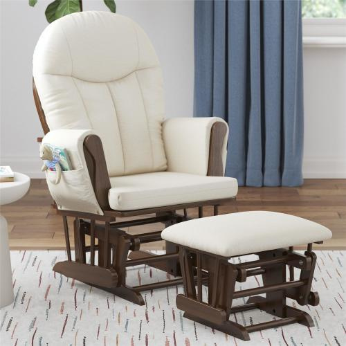 Baby Relax Huntington Nursery Glider & Ottoman, Nutmeg Wood with Ivory Microfiber Cushions