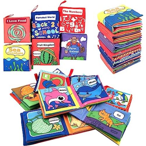Soft Cloth Books for Baby, Toddler and Infant - Let's Learn Together, Educational Toy for Boy & Girl, Shower Gift for Baby, Pack of 6