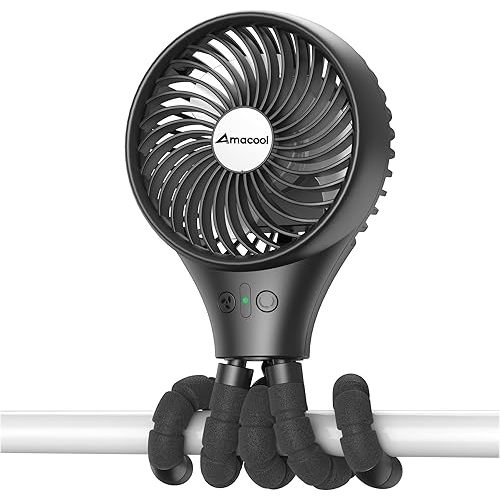 Portable Baby Stroller Fan, Auto Oscillating Battery Operated Fan, Flexible Tripod Clip On Fan with 3-Speeds Rechargeable Handheld Personal Fan for Car Seat Crib Wagon Bike Treadmill Camping Travel