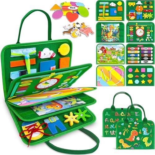 Gojmzo Busy Board Montessori Toys for 1 2 3 4 Year Old Boy Girl Birthday Gifts, Busy Book Sensory Toys for Toddlers 1-3 2-4, Learning Educational Toddler Travel Activities