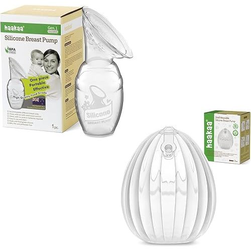 haakaa Manual Breast Pump 100ml & Shell Breast Pump 75ml Combo for Nursing Moms, Wearable Breastmilk Catcher & Pump Set