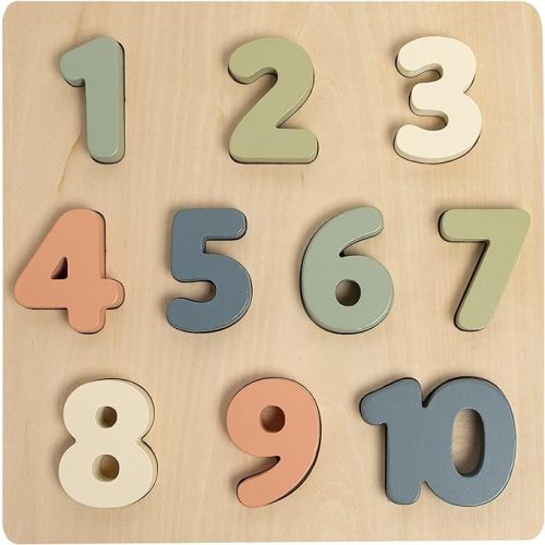 Pearhead Wooden 123 Numbers Puzzle, Colorful Counting, Interactive Learning Board Educational Toy, Modern Baby and Toddler Gift for Boys or Girls - Wooden Number Puzzle