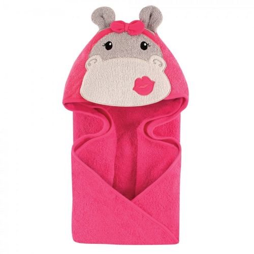 Hudson Baby Infant Girl Cotton Animal Face Hooded Towel, Hippo, One Size
