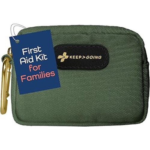 KeepGoing Small Travel First Aid Kit Kids – 60 Pc. Mini First Aid Kit for Purse, Diaper Bag, & Backpack with Latex-Free Bandages – 4 Oz., & 4.5 x 3.5 x 2 in, TSA-Approved