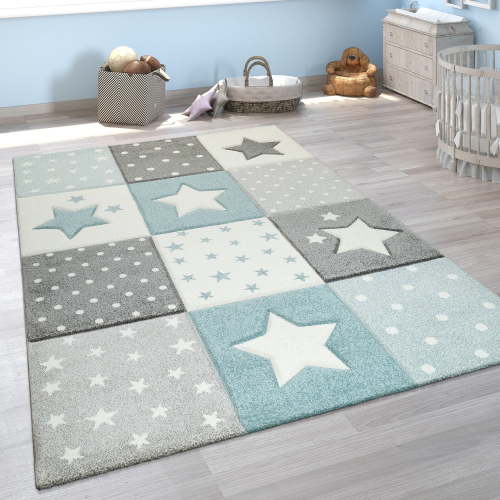 Paco Home Kids Rug with Stars for Nursery Checkered in Blue