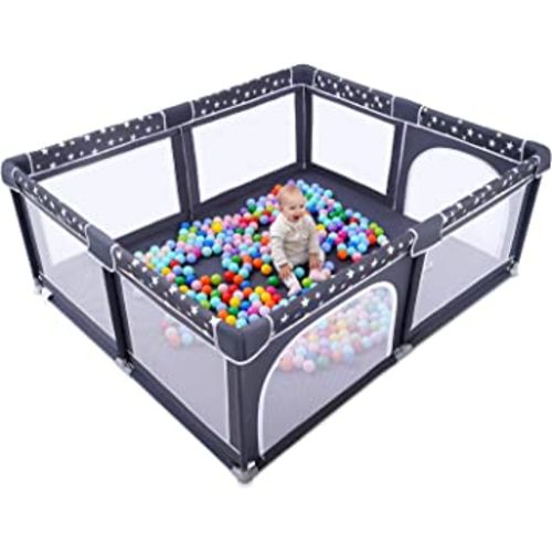 Baby Playpen, ANGELBLISS Playpen for Babies and Toddlers, Extra Large Play Yard with Gate, Indoor & Outdoor Kids Safety Play Pen Area with Star Print (Dark Grey, 71"×59")