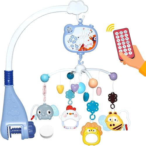 Baby Crib Mobile with Music and Night Lights,Mobile for Crib with Rotation, Remote Control, Projection, Baby Crib Toys for Newborn Infant Boys Girls Toddles (Blue)