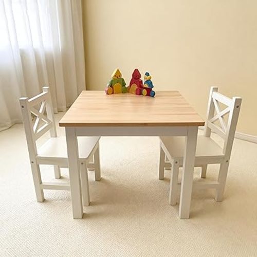 PETIT BATEAU Wood Kids Table & 2 Chairs,Irish Design,Ages 2-8,Whitecolor