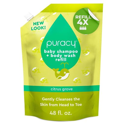 Puracy Shampoo & Body Wash for Children - Perfect Skin, Pure Ingredients - with 12 Fruit & Vegetable Extracts for Silky Smooth Skin, Gentle Citrus Grove Aromas, 98.8% from Mother Nature 48 Oz