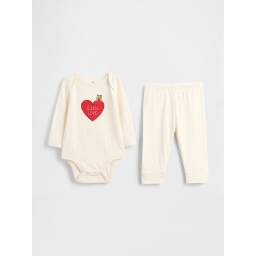Baby Organic Cotton Bear Heart Bodysuit Outfit Set