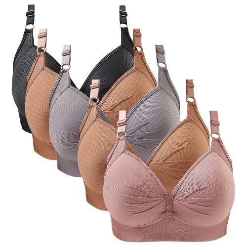 Brown Sticky Bra, Cotton Sports Bras, Thin Laceless Steel Ring Comfortable Breathability Underwear Large Size Brater Buckle Female Bra Deep V Neck Vest Bralette Wireless Seamless Bra