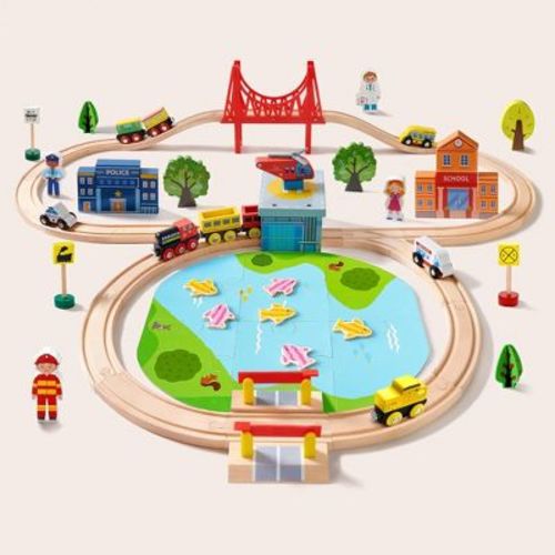 Tiny Land® Wooden Train Set 110 Pcs 110 Pieces